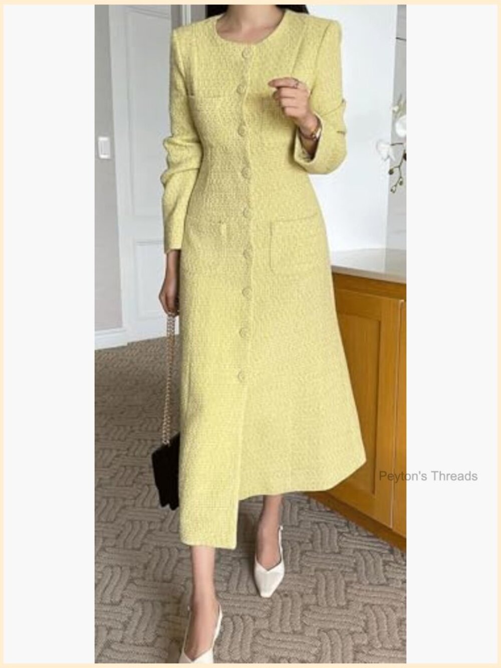 Vintage Long Sleeve Tweed Blazer Dress A-Line Business Work Cocktail - Picture 4 of 5